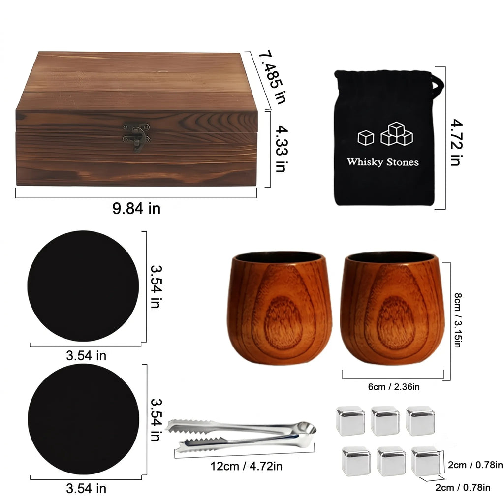 Charred Jujube Wooden Whiskey Cup Gift Set