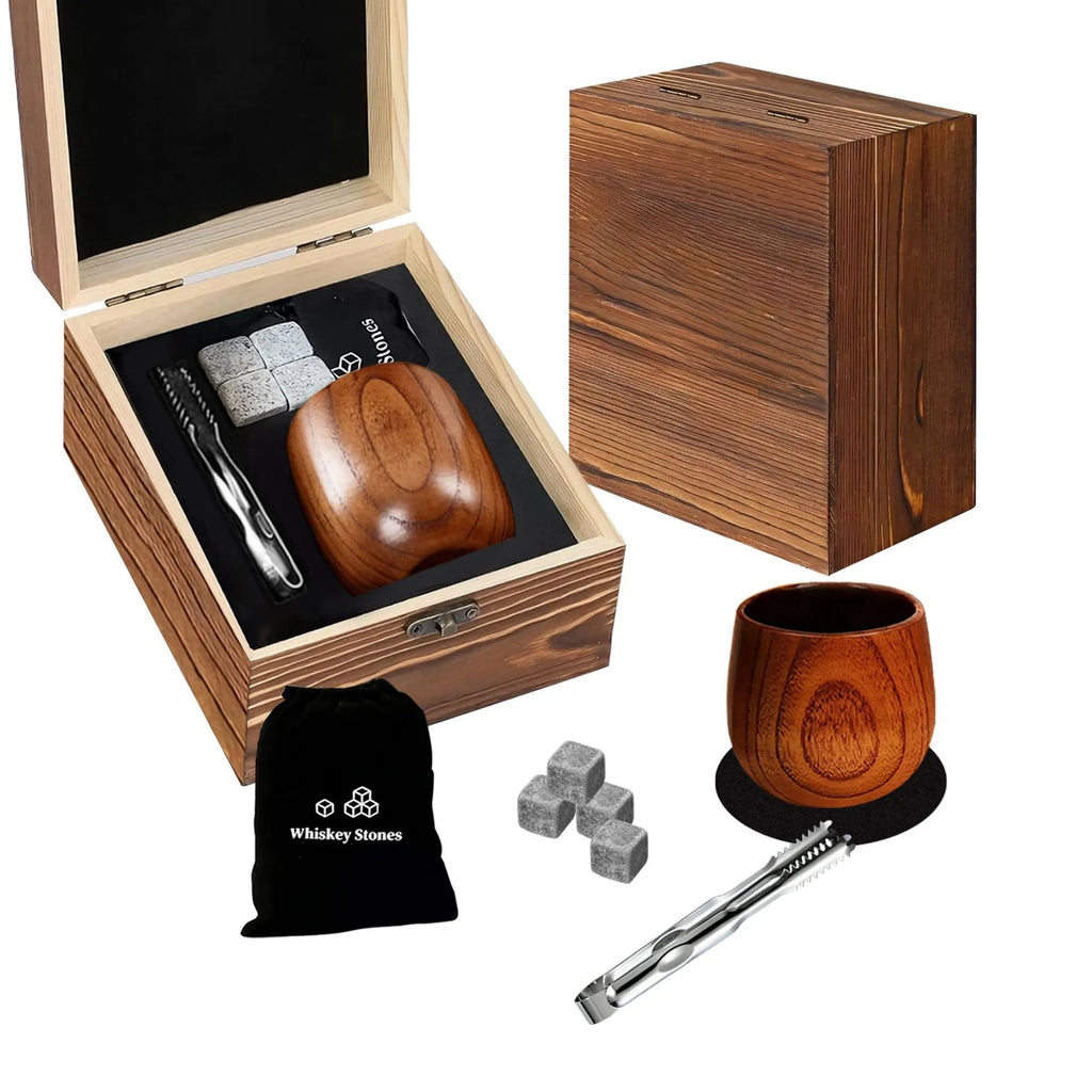 Charred Jujube Wooden Whiskey Cup Gift Set