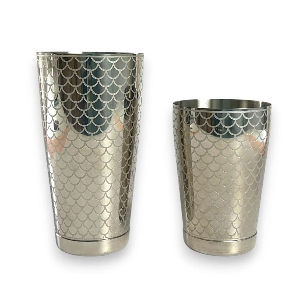 Fish Scale Etched Boston Shaker - Polished Silver