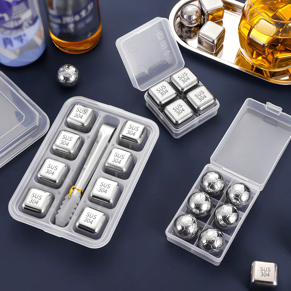 Reusable 304 Stainless Steel Ice Cubes with Tongs