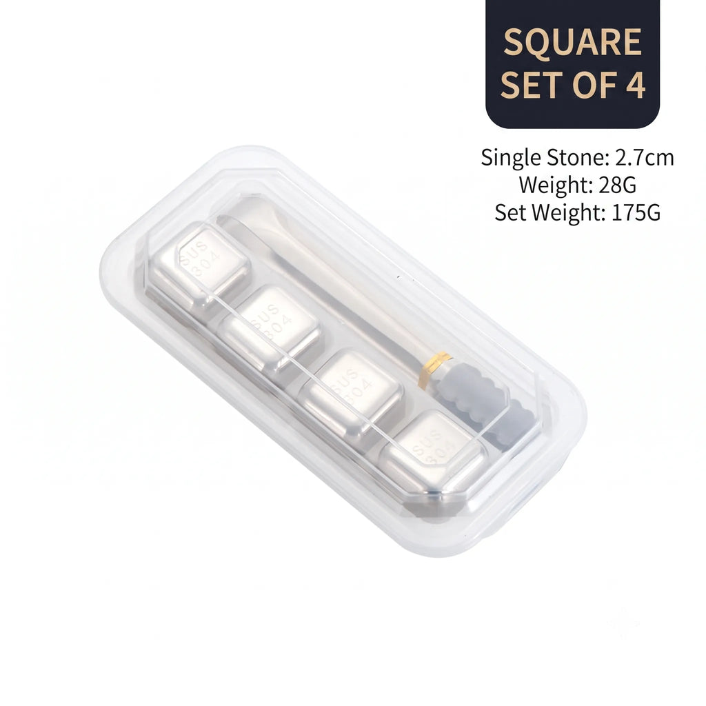 Reusable 304 Stainless Steel Ice Cubes with Tongs