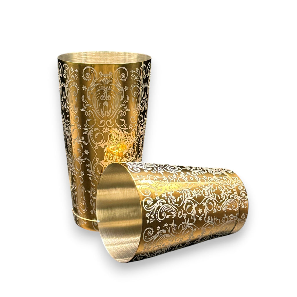 Baroque Bloom Boston Shaker - Professional 18oz & 28oz Ornate Floral Etched Cocktail Shaker(Electroplated Gold)