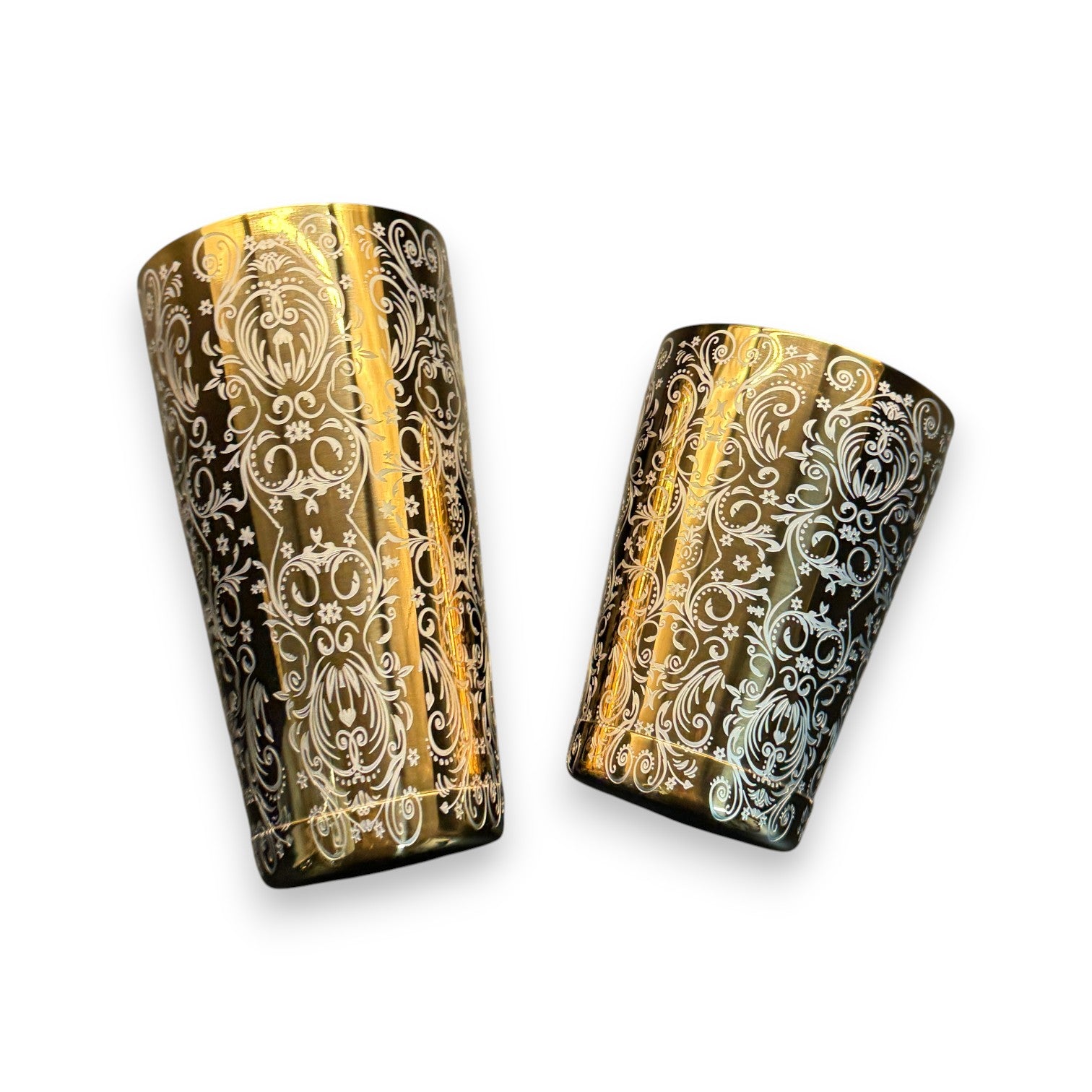 Baroque Bloom Boston Shaker - Professional 18oz & 28oz Ornate Floral Etched Cocktail Shaker(Electroplated Gold)