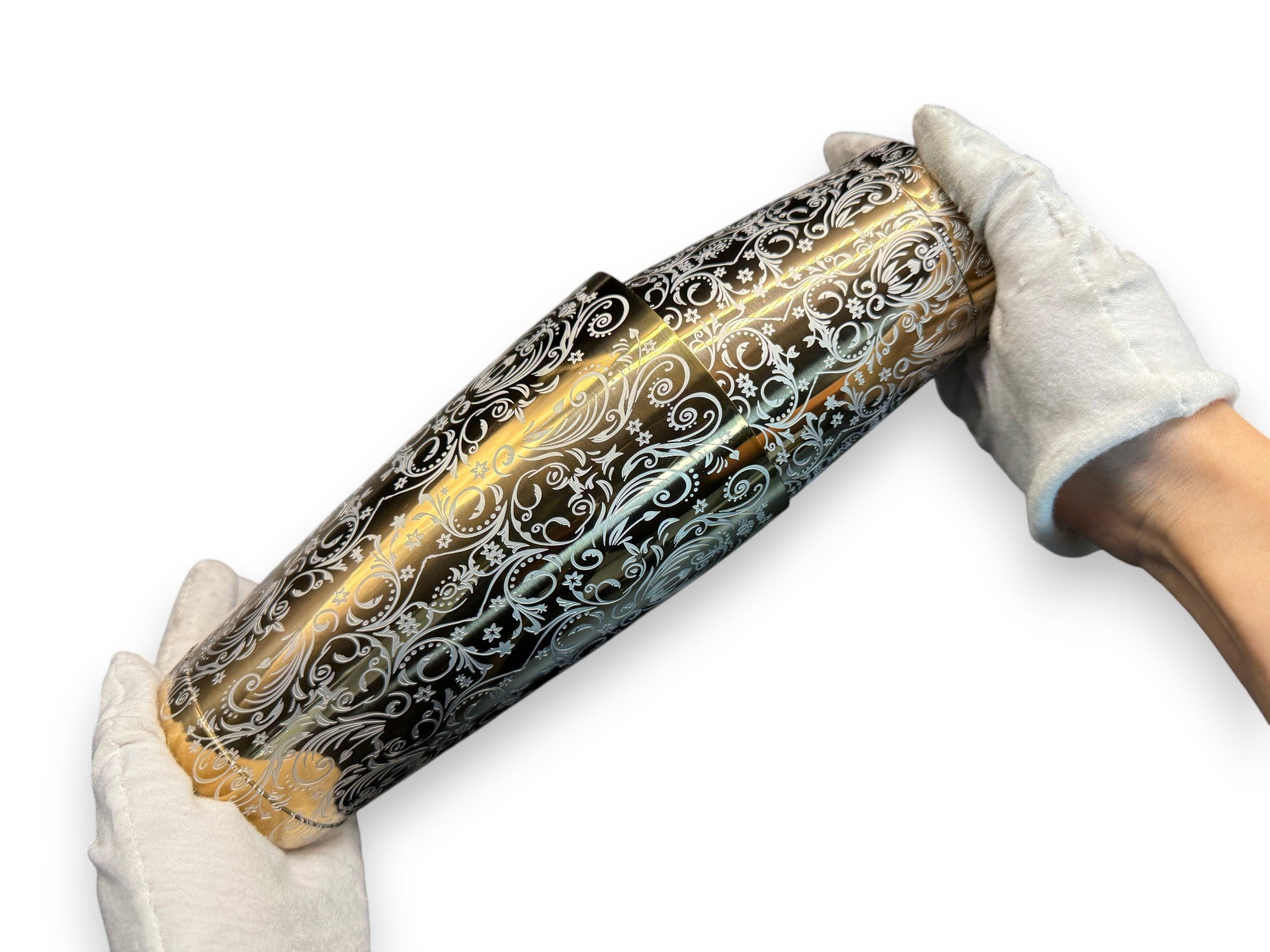 Baroque Bloom Boston Shaker - Professional 18oz & 28oz Ornate Floral Etched Cocktail Shaker(Electroplated Gold)