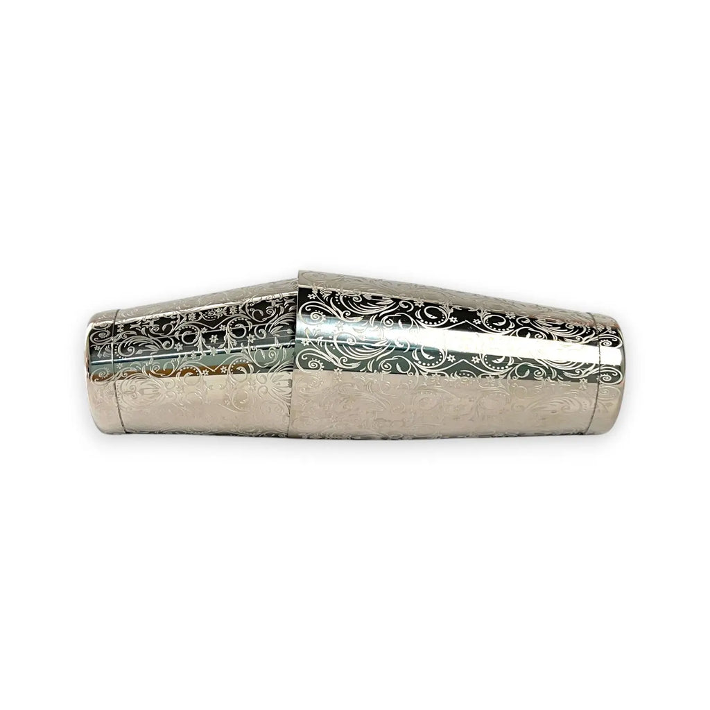 Baroque Bloom Etched Boston Shaker - Polished Silver