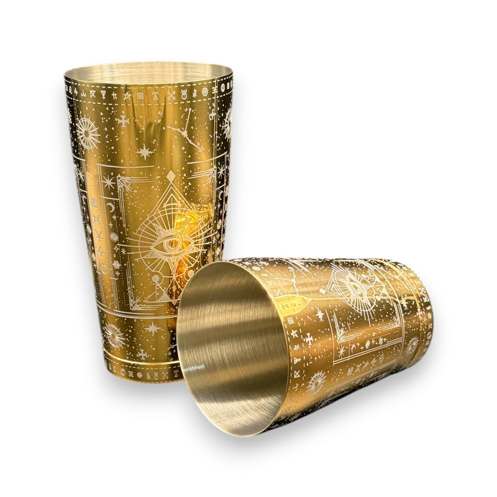 Cosmic Starry Night Boston Shaker- Professional 18oz & 28oz Celestial Map Etched Cocktail Shaker(Electroplated Gold)