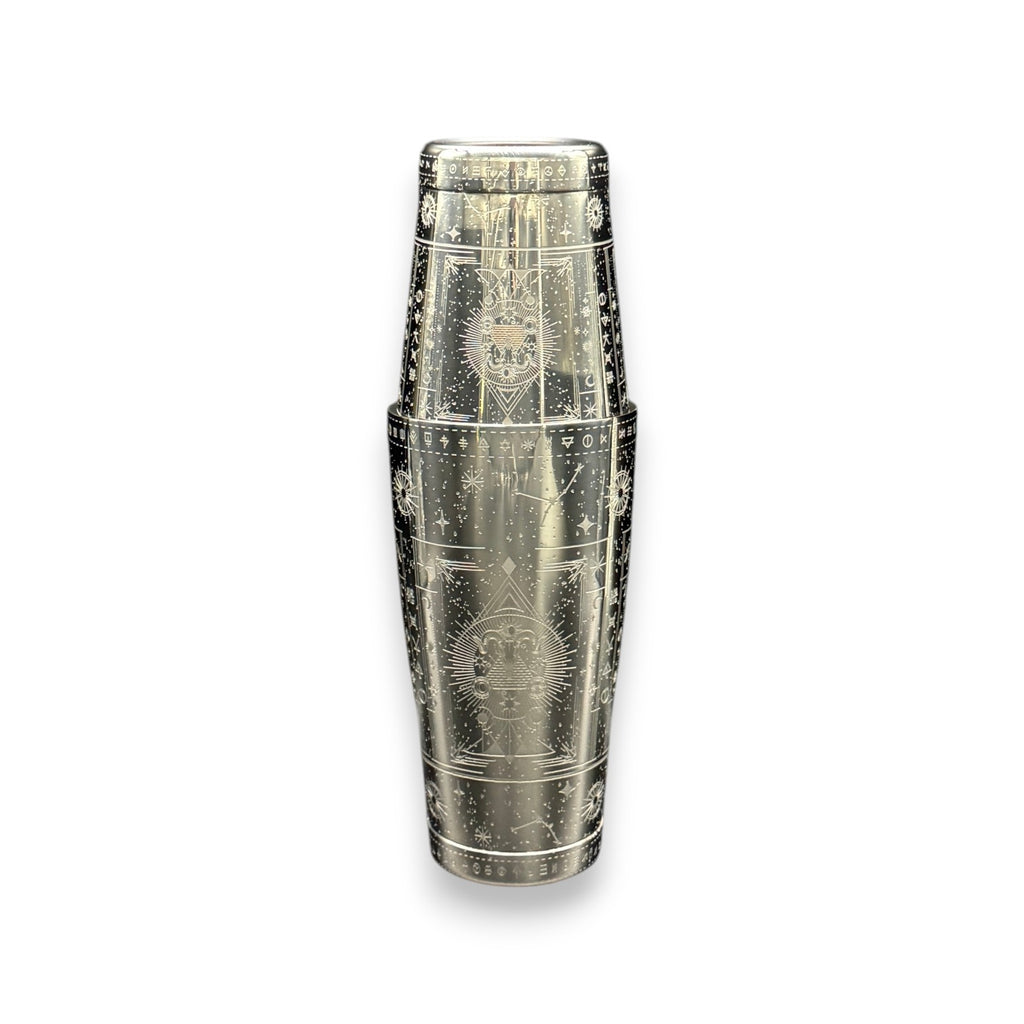 Cosmic Starry Night Boston Shaker- Professional 18oz & 28oz Celestial Map Etched Cocktail Shaker(Polished Silver)