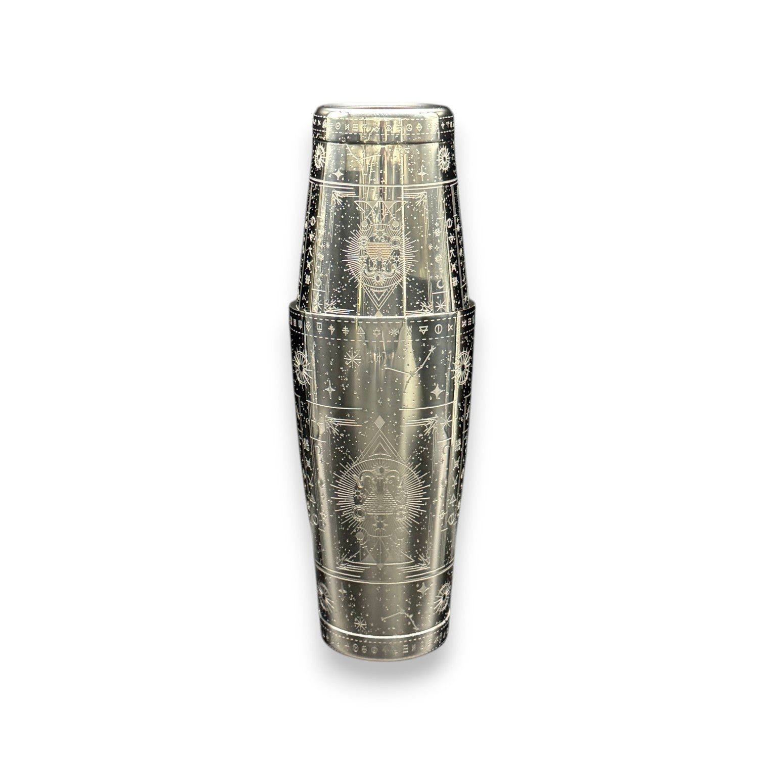 Cosmic Starry Night Boston Shaker- Professional 18oz & 28oz Celestial Map Etched Cocktail Shaker(Polished Silver)