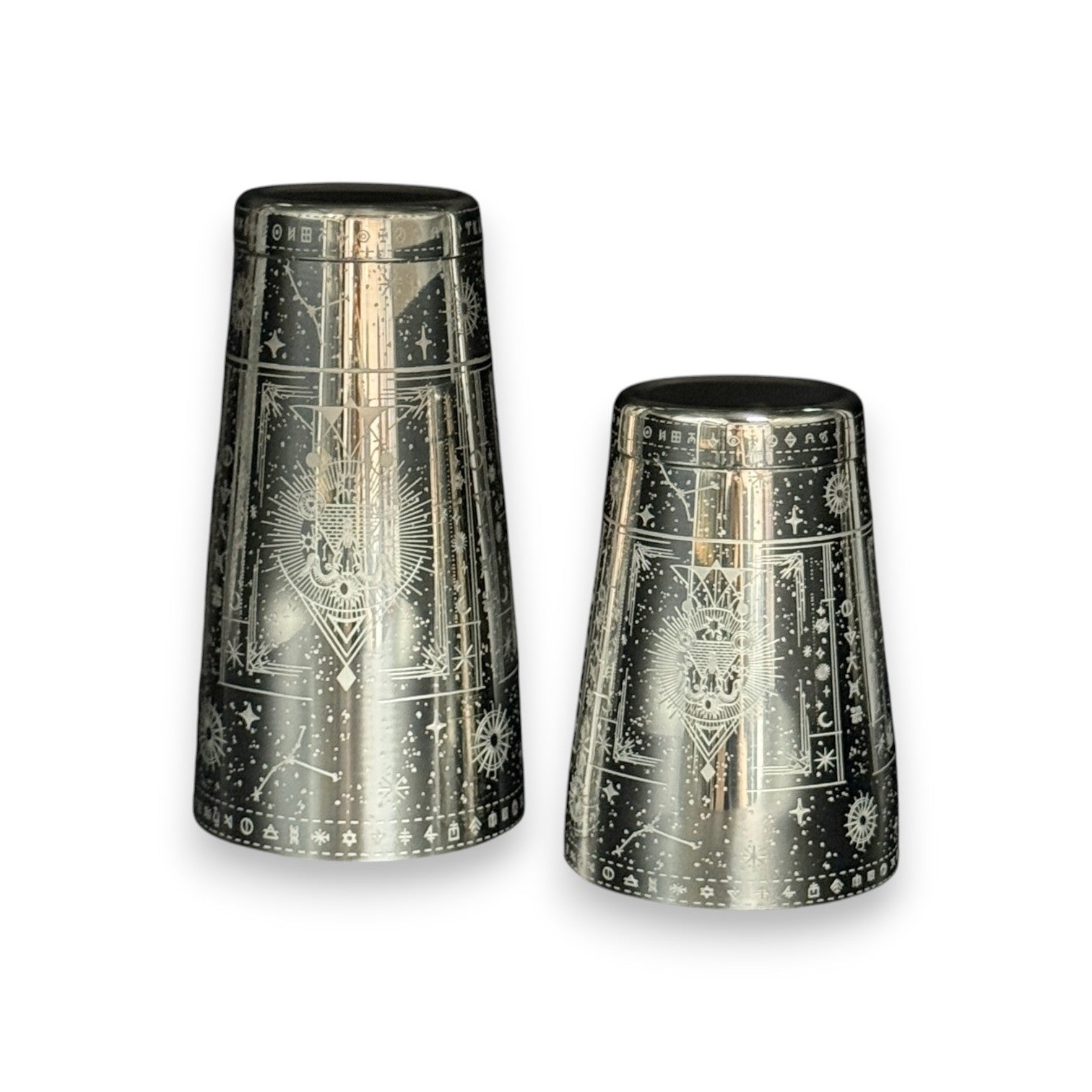 Cosmic Starry Night Boston Shaker- Professional 18oz & 28oz Celestial Map Etched Cocktail Shaker(Polished Silver)