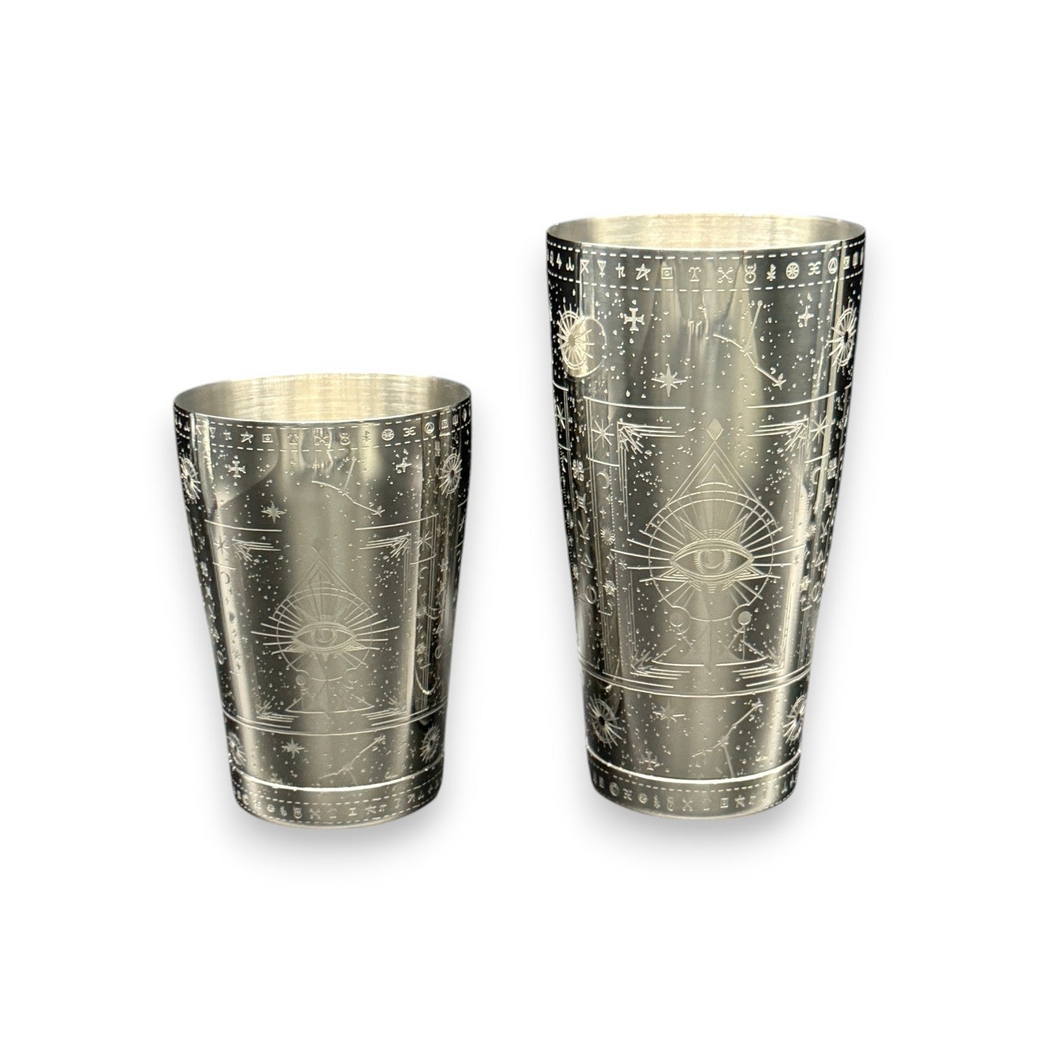 Cosmic Starry Night Boston Shaker- Professional 18oz & 28oz Celestial Map Etched Cocktail Shaker(Polished Silver)