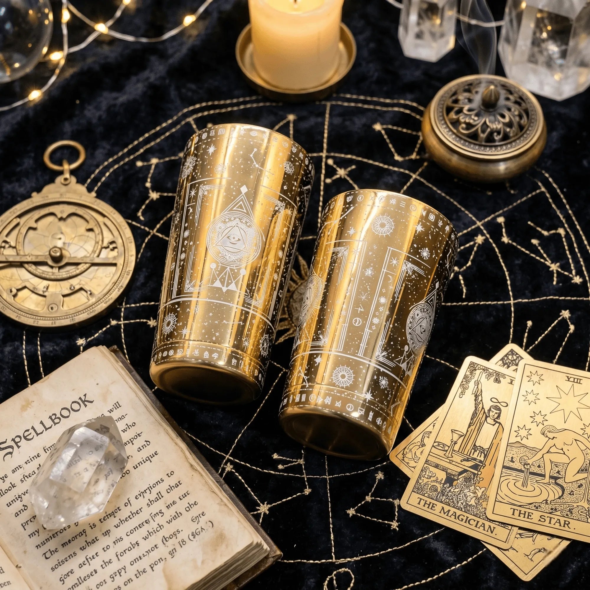 Cosmic Starry Night Boston Shaker- Professional 18oz & 28oz Celestial Map Etched Cocktail Shaker(Electroplated Gold)