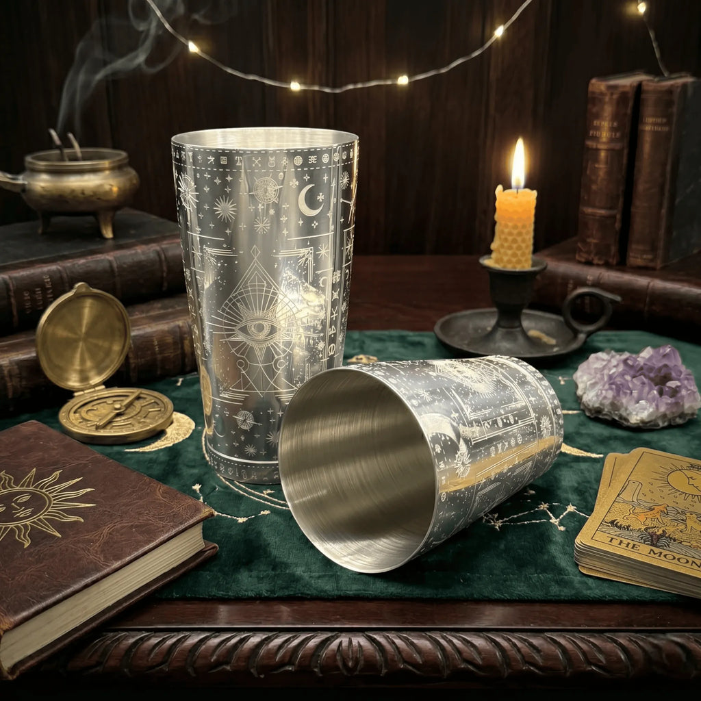 Cosmic Starry Night Boston Shaker- Professional 18oz & 28oz Celestial Map Etched Cocktail Shaker(Polished Silver)