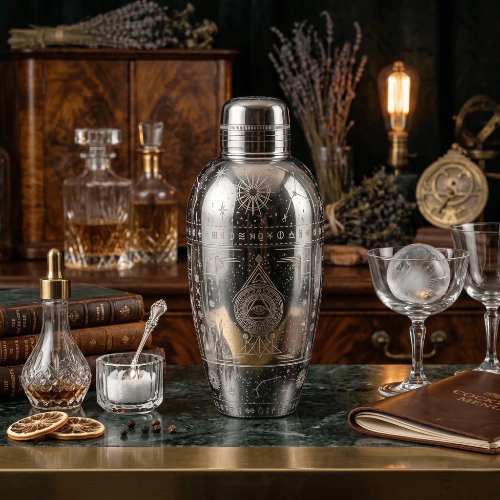 Cosmic Starry Night Cobbler Shaker - 500ml "All-Seeing Eye" Alchemical Star Map Cocktail Shaker
