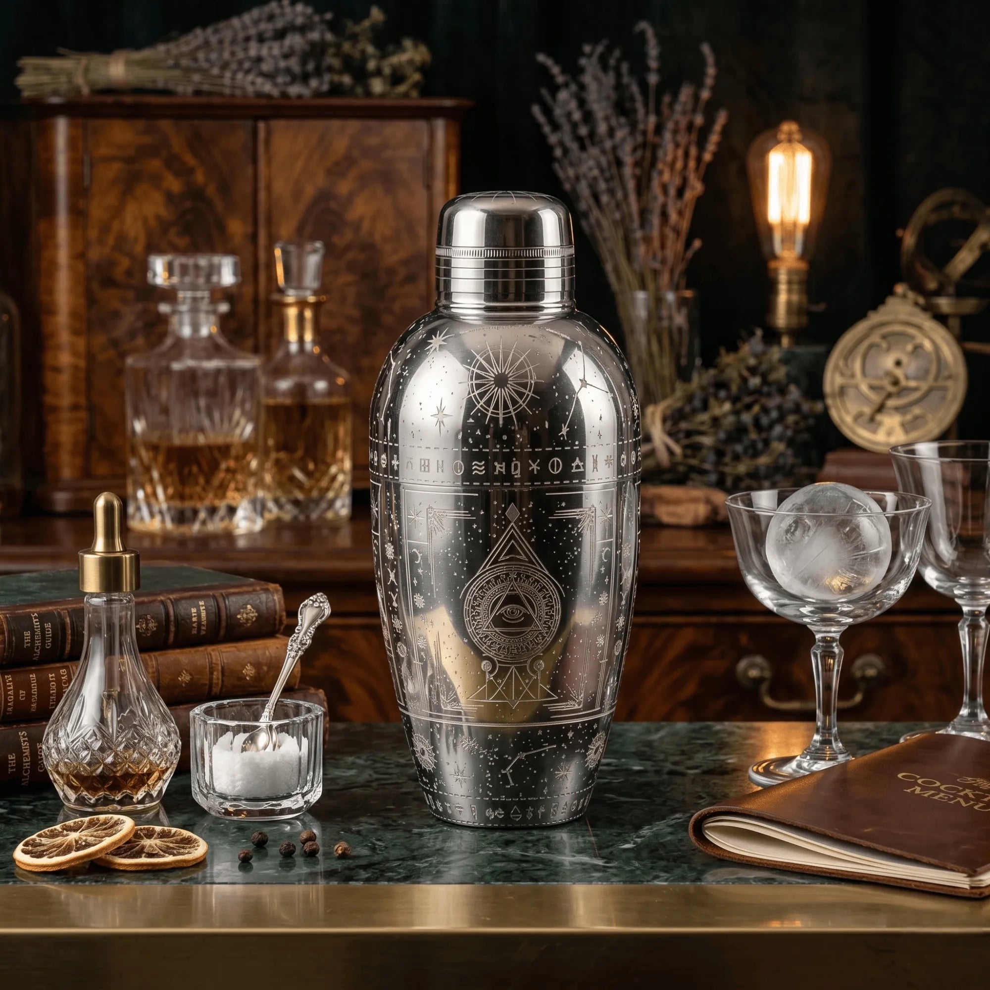 Cosmic Starry Night Cobbler Shaker - 500ml "All-Seeing Eye" Alchemical Star Map Cocktail Shaker