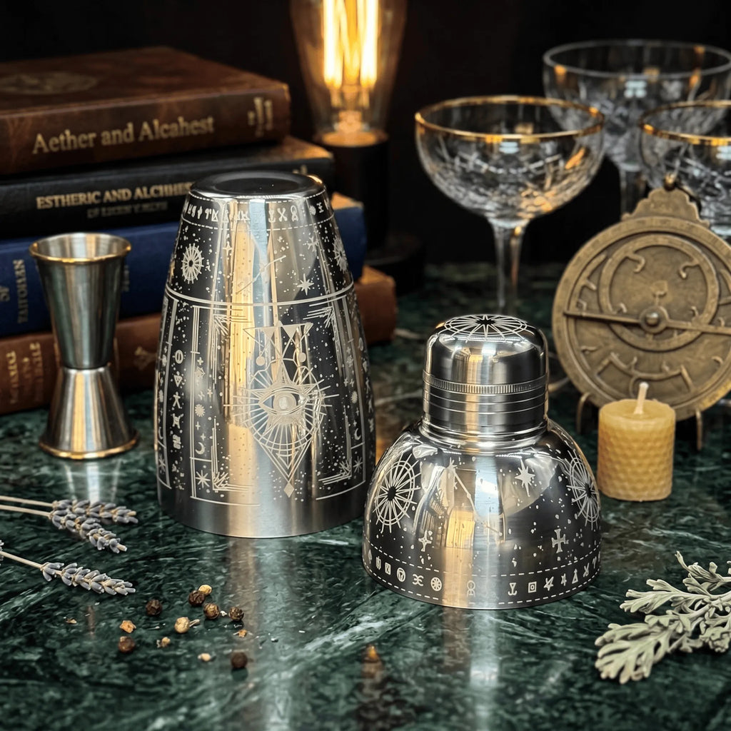 Cosmic Starry Night Cobbler Shaker - 500ml "All-Seeing Eye" Alchemical Star Map Cocktail Shaker