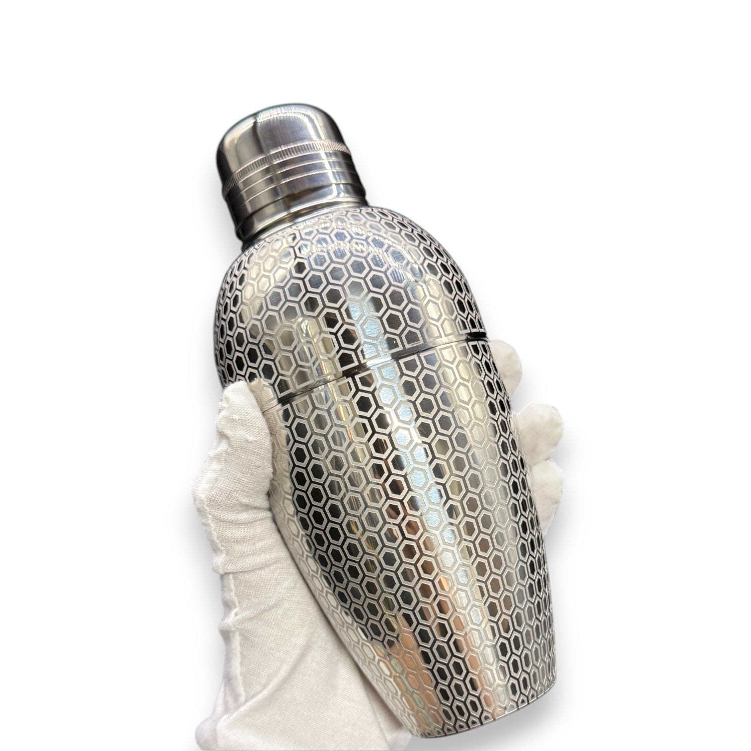 Geometric Hexagon Cobbler Shaker - 500ml Precision Etched Matrix Cocktail Shaker (High-Polish Steel)