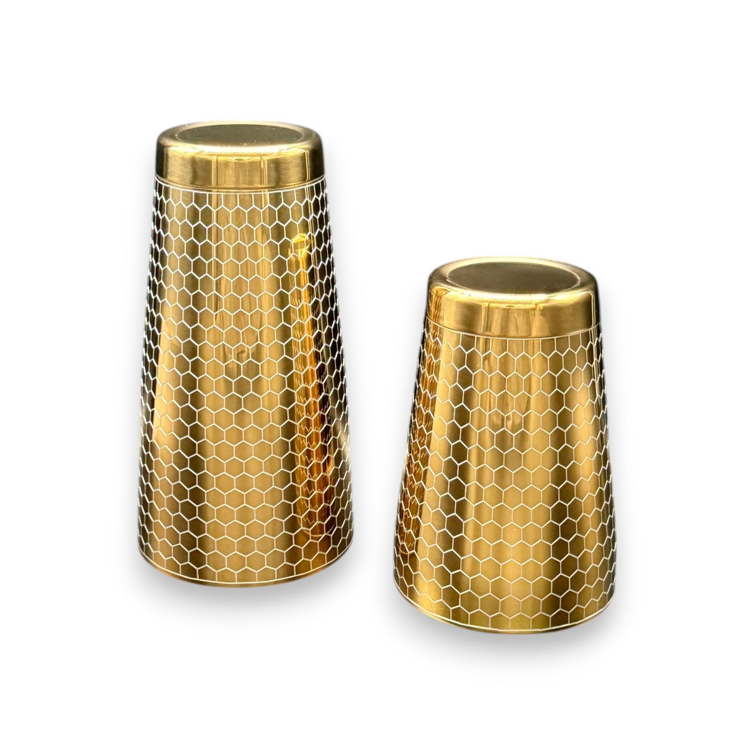 Honeycomb Boston Shaker Set - Professional 18oz & 28oz Geometric Etched Cocktail Shaker (Electroplated Gold)
