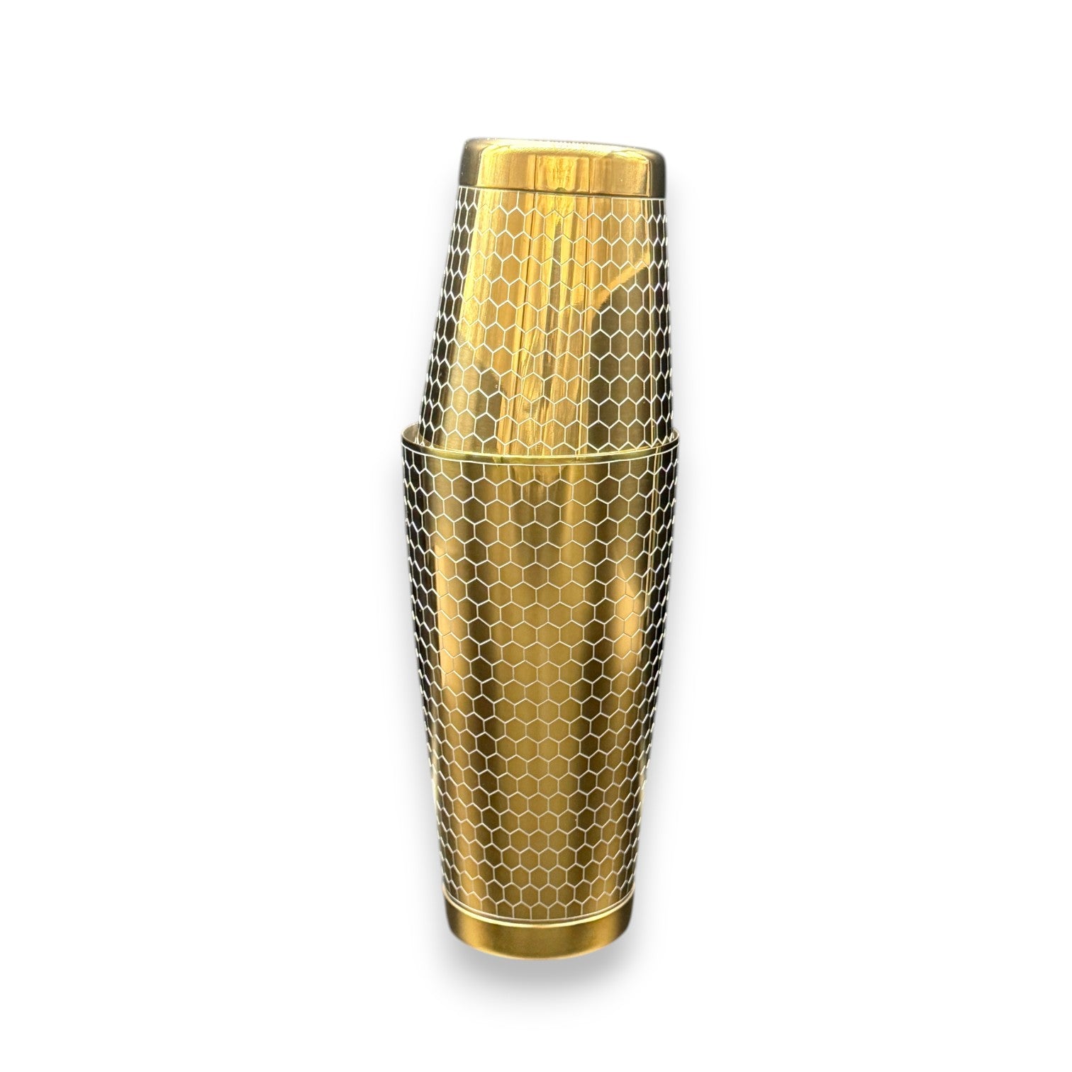 Honeycomb Boston Shaker Set - Professional 18oz & 28oz Geometric Etched Cocktail Shaker (Electroplated Gold)