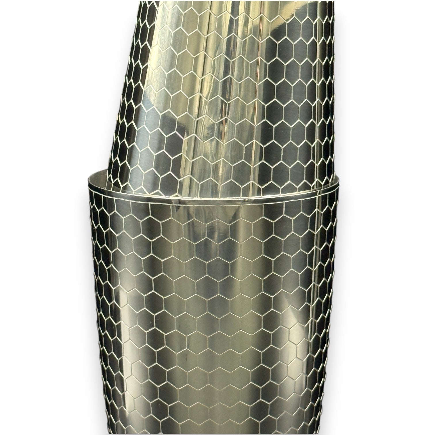 Honeycomb Boston Shaker Set - Professional 18oz & 28oz Geometric Etched Cocktail Shaker(Polished Silver)