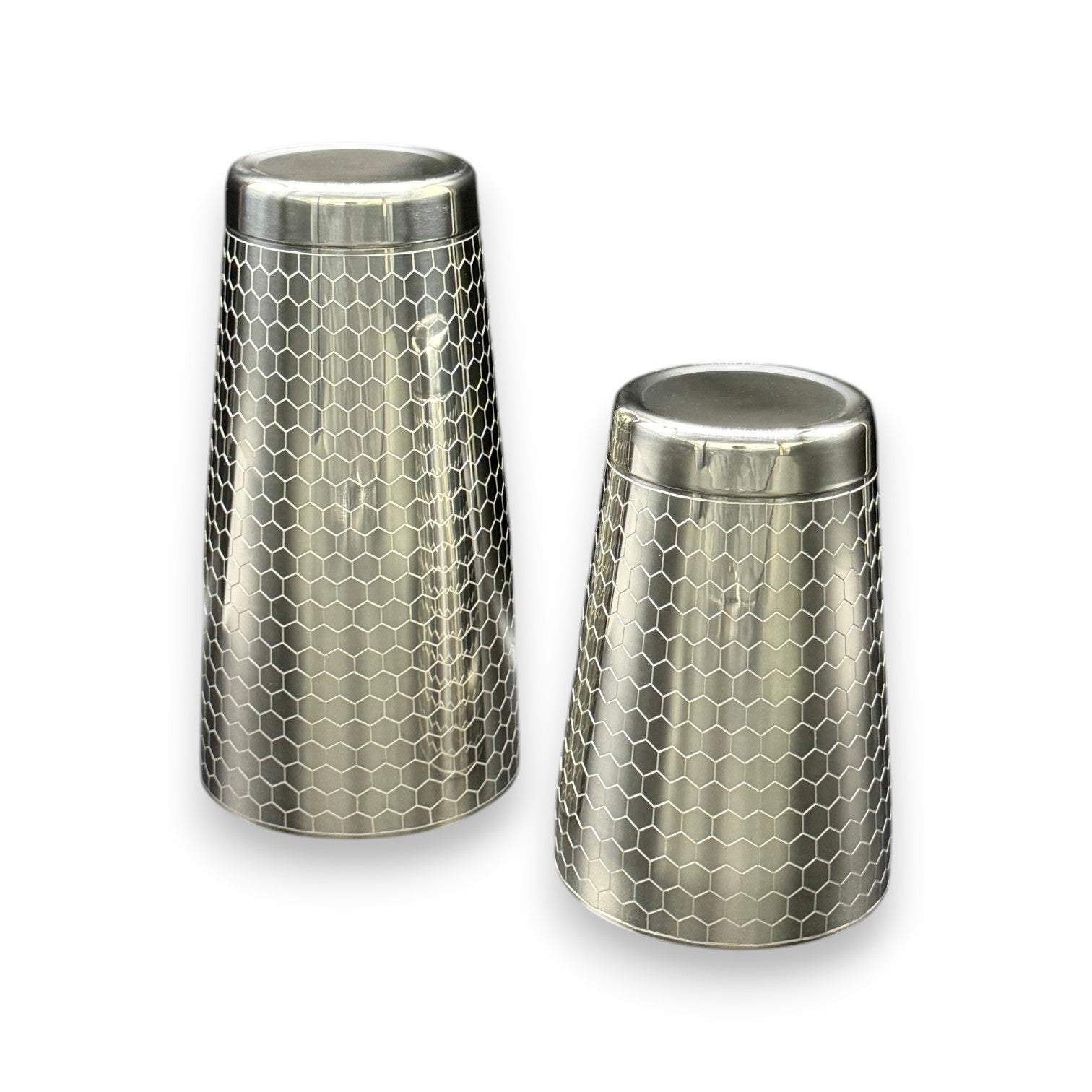 Honeycomb Boston Shaker Set - Professional 18oz & 28oz Geometric Etched Cocktail Shaker(Polished Silver)