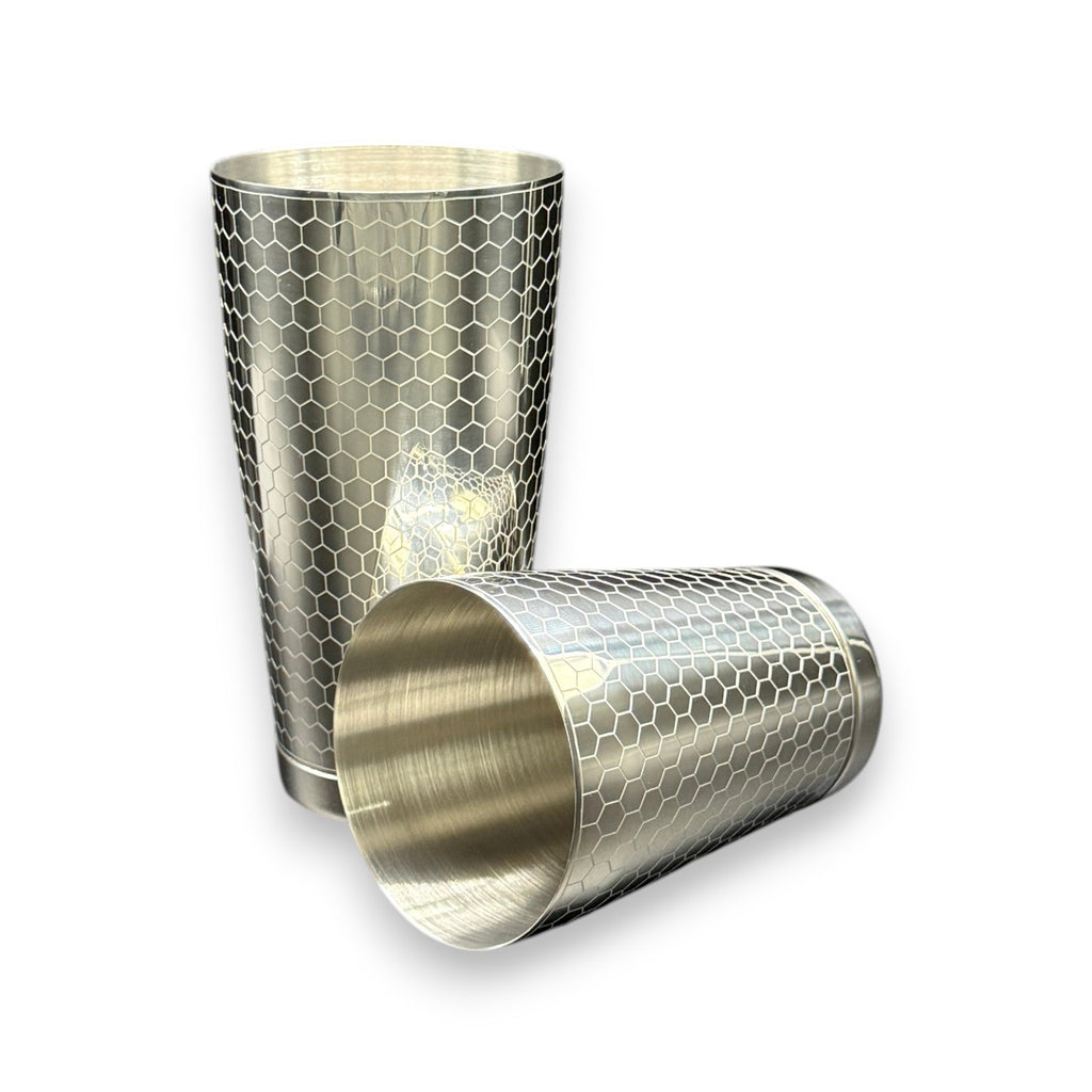 Honeycomb Boston Shaker Set - Professional 18oz & 28oz Geometric Etched Cocktail Shaker(Polished Silver)