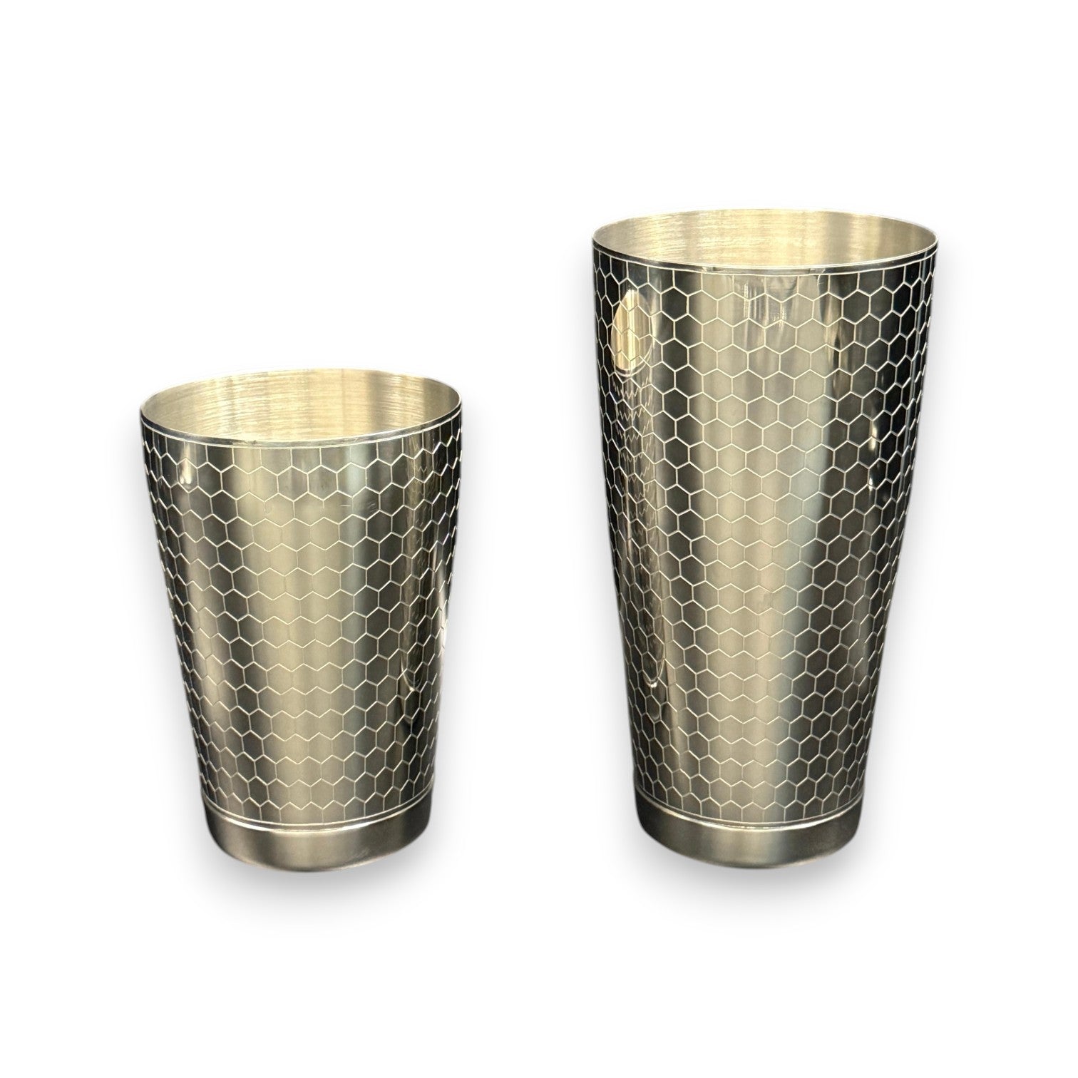 Honeycomb Boston Shaker Set - Professional 18oz & 28oz Geometric Etched Cocktail Shaker(Polished Silver)