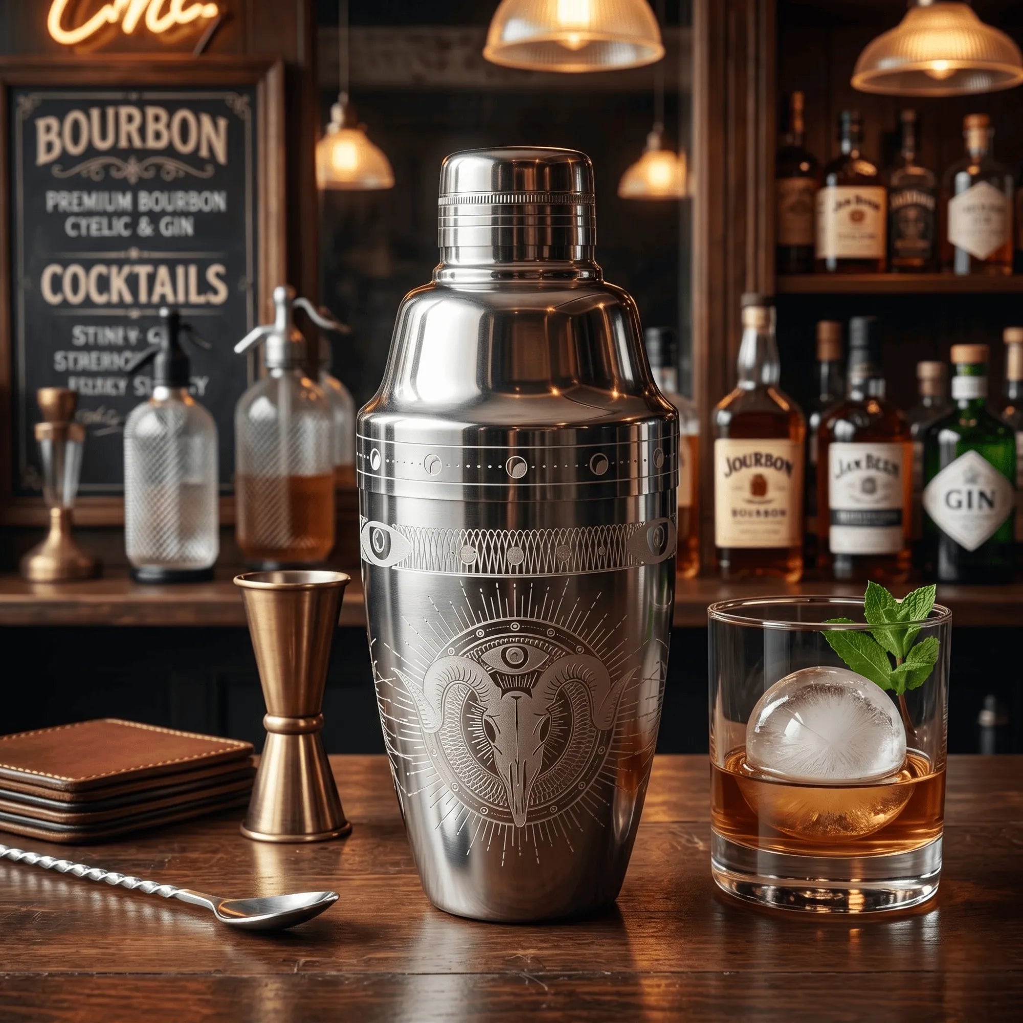 "Mythical Eyed Goat" Cobbler Shaker - 500ml Gothic Occult "All-Seeing Eye" Cocktail Shaker