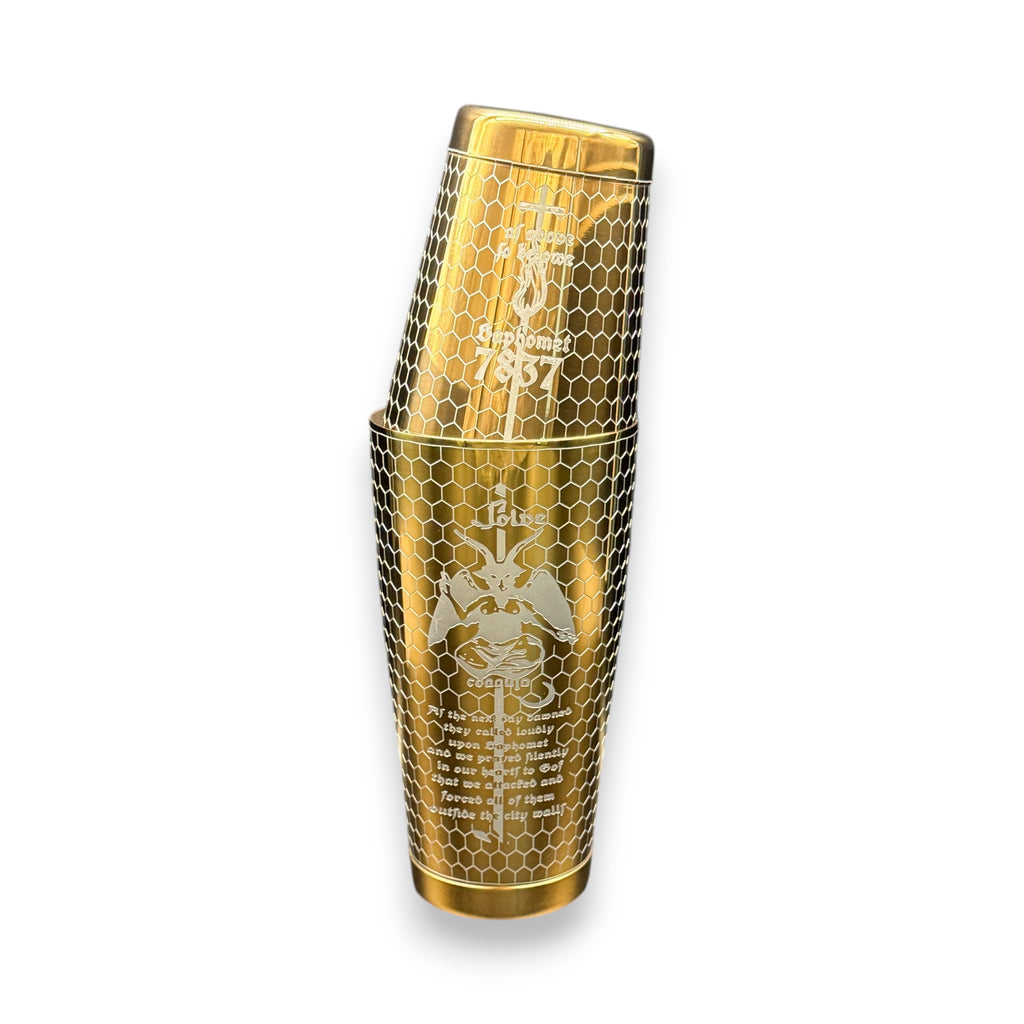 "Alchemy & Art" Subculture Baphomet Boston Shaker - Professional 18oz & 28oz Etched Shaker(PVD Gold)