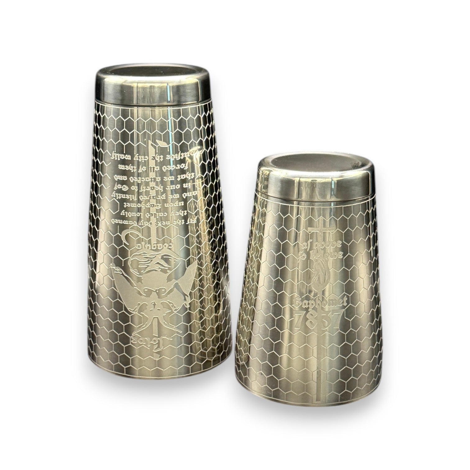 "Alchemy & Art" Subculture Baphomet Boston Shaker - Professional 18oz & 28oz Etched Shaker(Polished Silver)