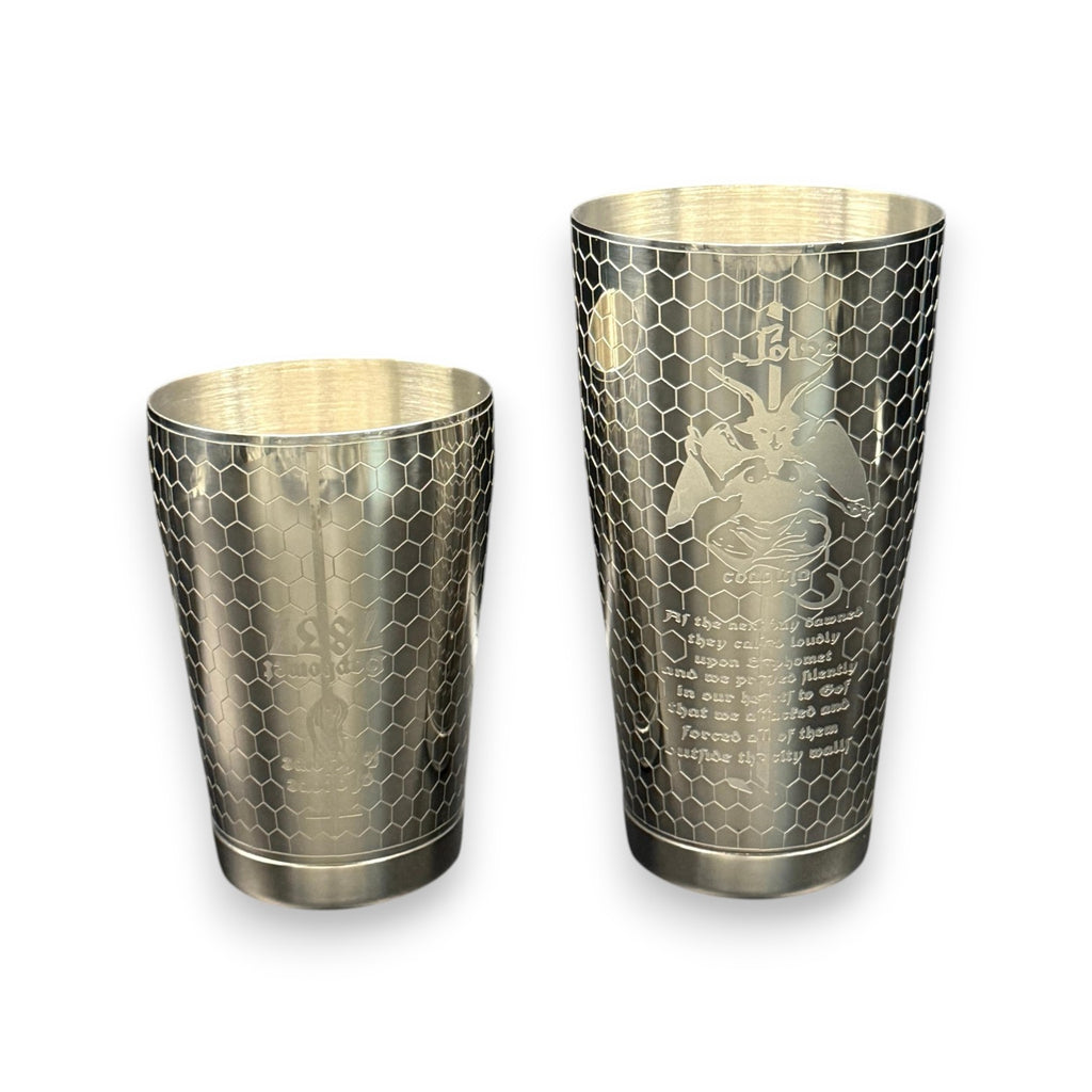 "Alchemy & Art" Subculture Baphomet Boston Shaker - Professional 18oz & 28oz Etched Shaker(Polished Silver)