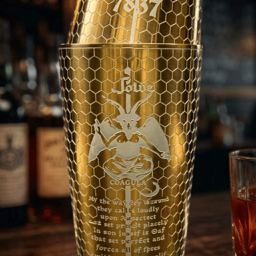 "Alchemy & Art" Subculture Baphomet Boston Shaker - Professional 18oz & 28oz Etched Shaker(PVD Gold)