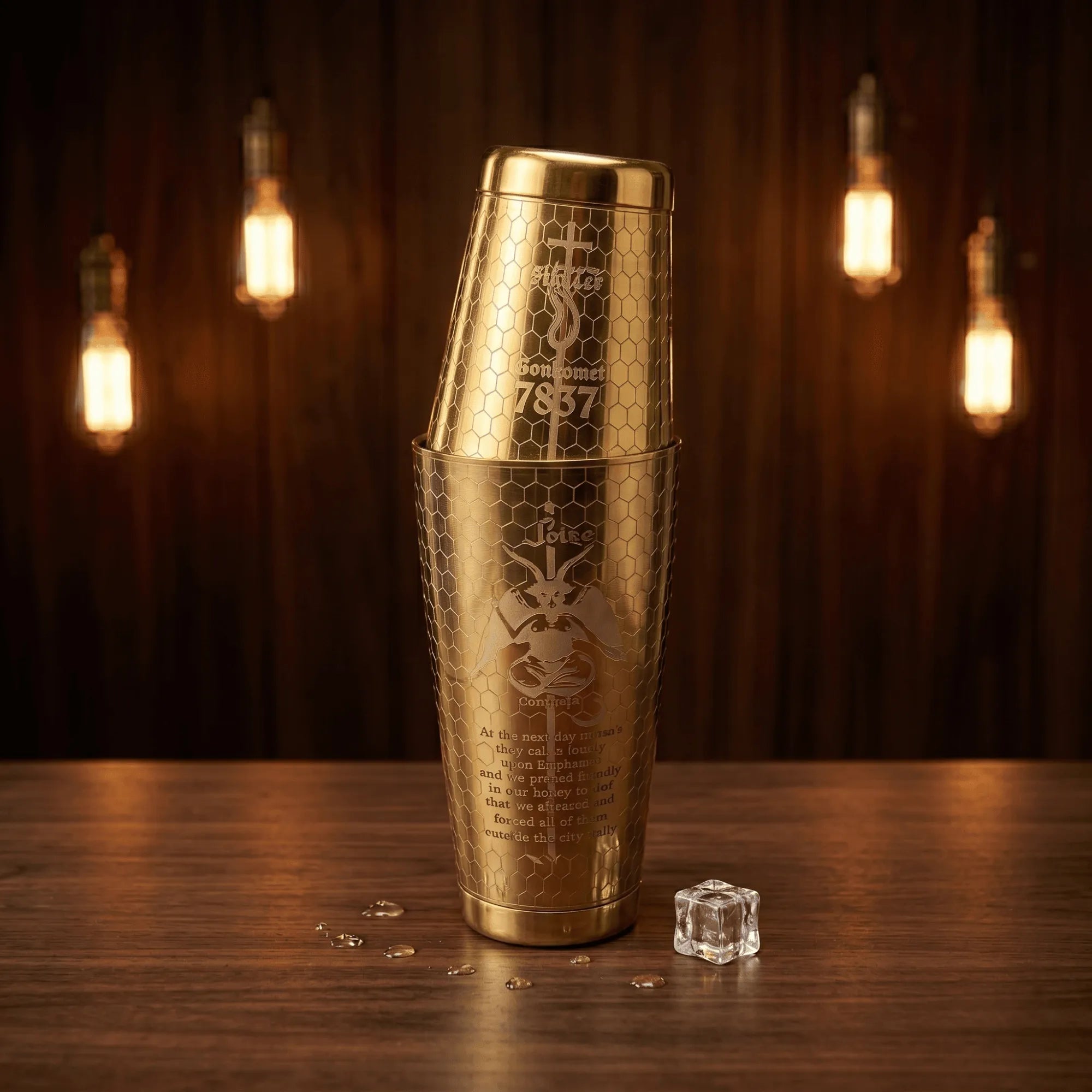 "Alchemy & Art" Subculture Baphomet Boston Shaker - Professional 18oz & 28oz Etched Shaker(PVD Gold)