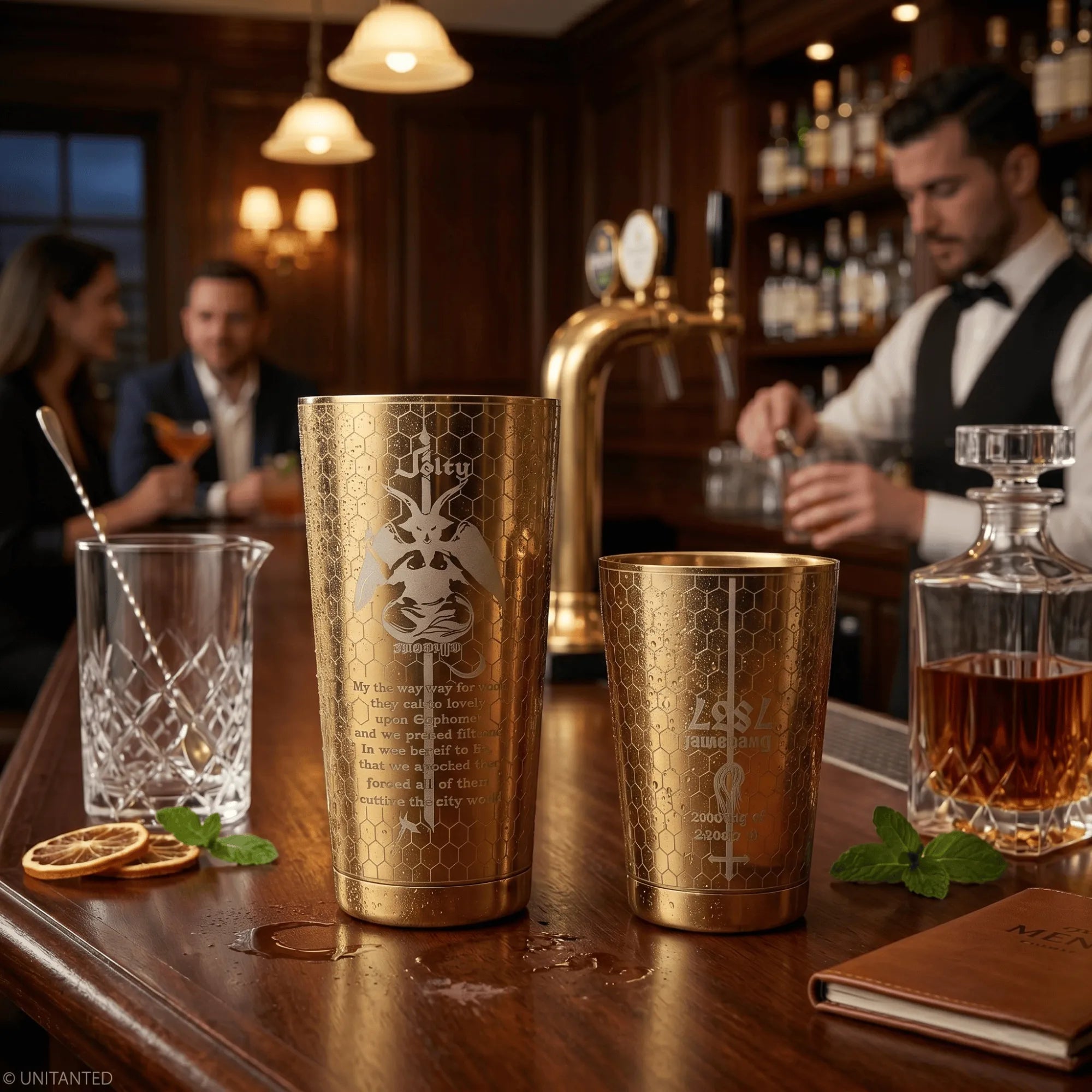 "Alchemy & Art" Subculture Baphomet Boston Shaker - Professional 18oz & 28oz Etched Shaker(PVD Gold)