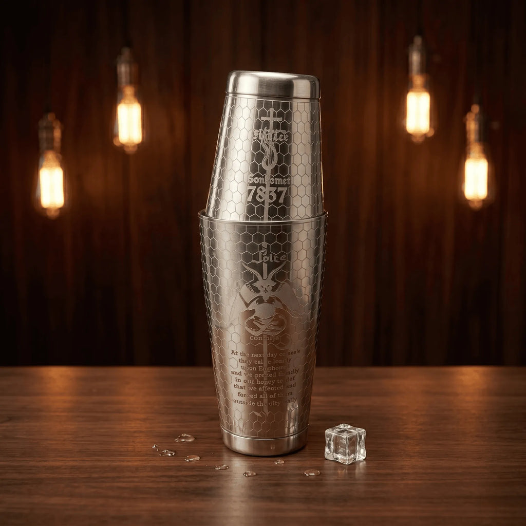 "Alchemy & Art" Subculture Baphomet Boston Shaker - Professional 18oz & 28oz Etched Shaker(Polished Silver)