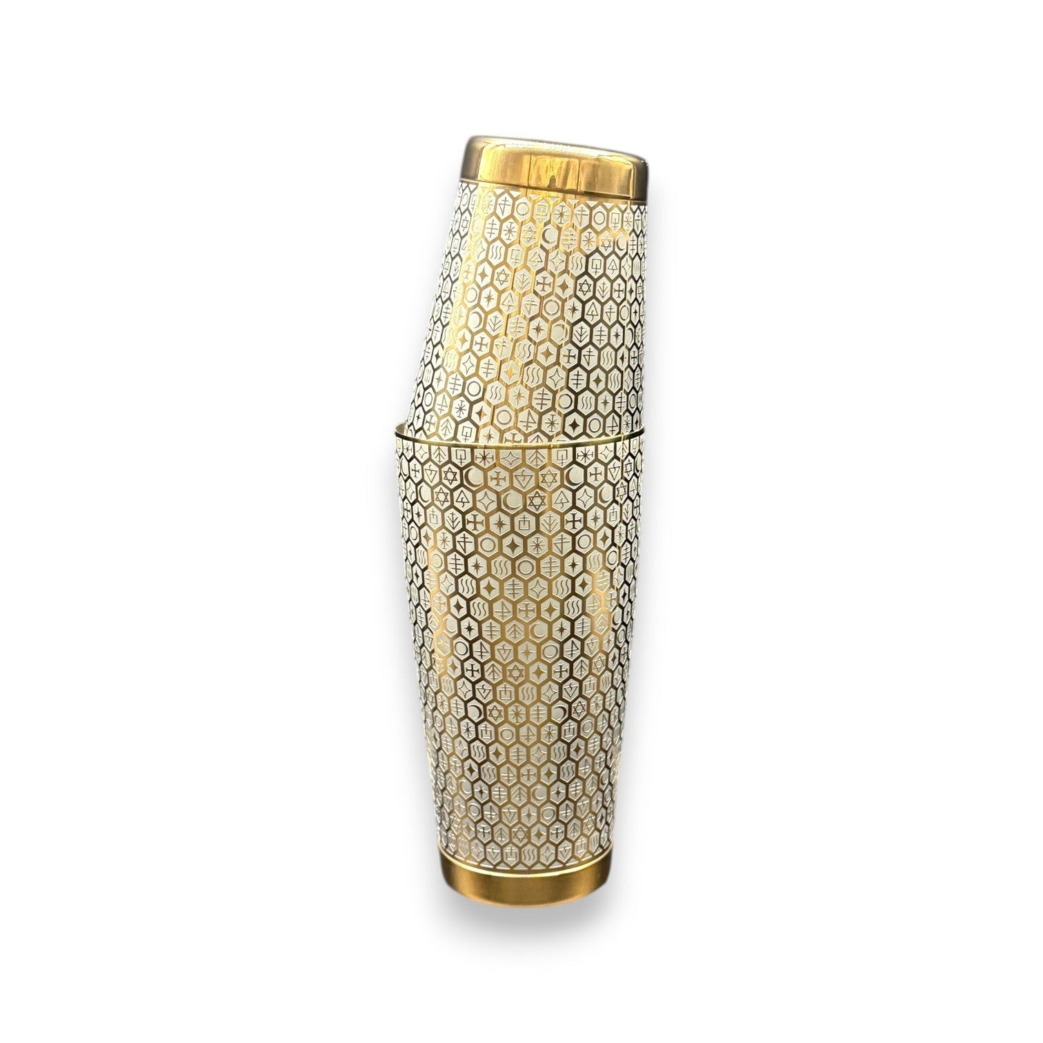 The Alchemical Hexagon Boston Shaker - Professional 18oz & 28oz Rune-Etched Leak-Proof Shaker(Electroplated Gold)