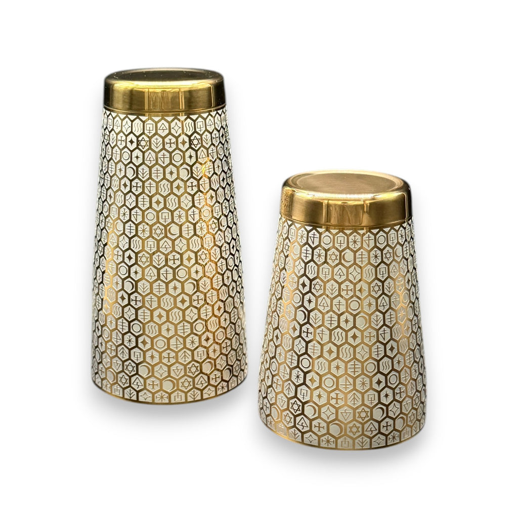 The Alchemical Hexagon Boston Shaker - Professional 18oz & 28oz Rune-Etched Leak-Proof Shaker(Electroplated Gold)