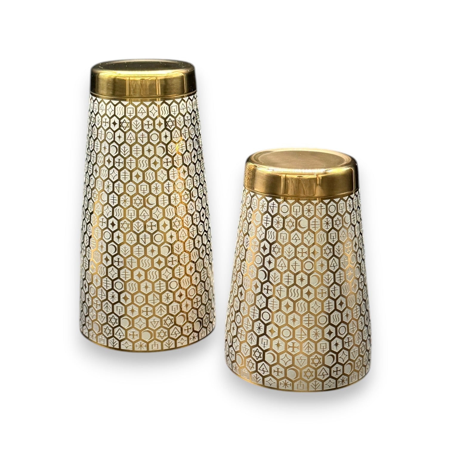 The Alchemical Hexagon Boston Shaker - Professional 18oz & 28oz Rune-Etched Leak-Proof Shaker(Electroplated Gold)