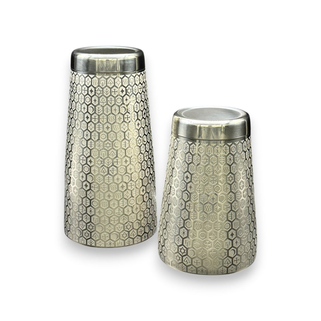 The Alchemical Hexagon Boston Shaker - Professional 18oz & 28oz Rune-Etched Leak-Proof Shaker(Polished Silver)