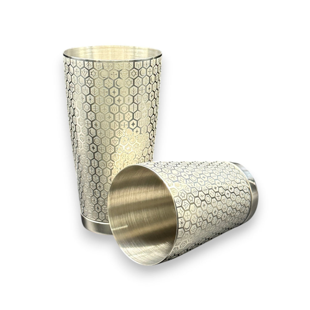 The Alchemical Hexagon Boston Shaker - Professional 18oz & 28oz Rune-Etched Leak-Proof Shaker(Polished Silver)