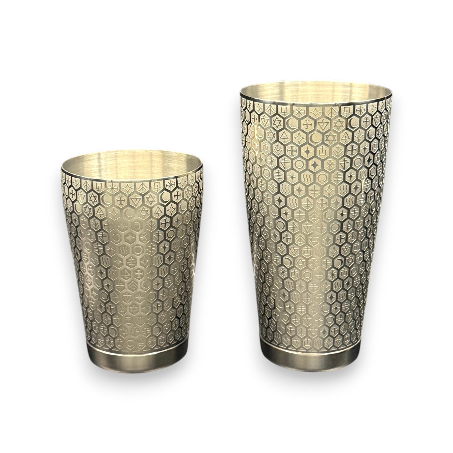 The Alchemical Hexagon Boston Shaker - Professional 18oz & 28oz Rune-Etched Leak-Proof Shaker(Polished Silver)