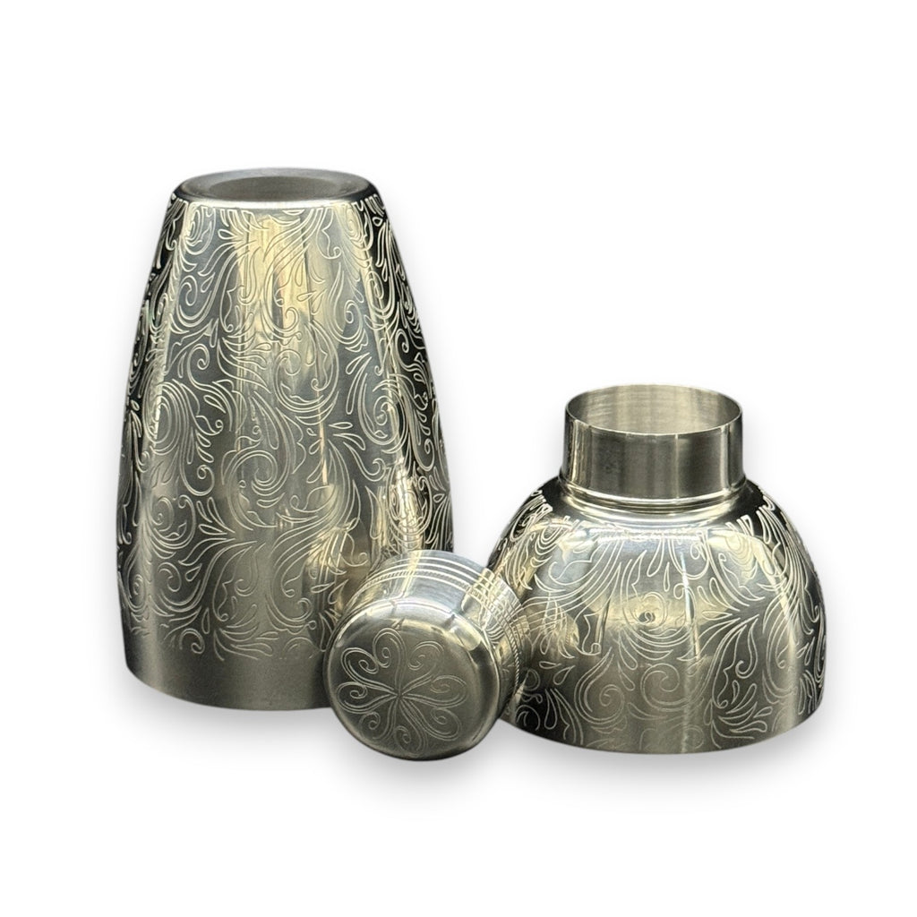 Tidal Flow Cobbler Shaker - 500ml Wind & Wave Etched Professional 3-Piece Cocktail Shaker