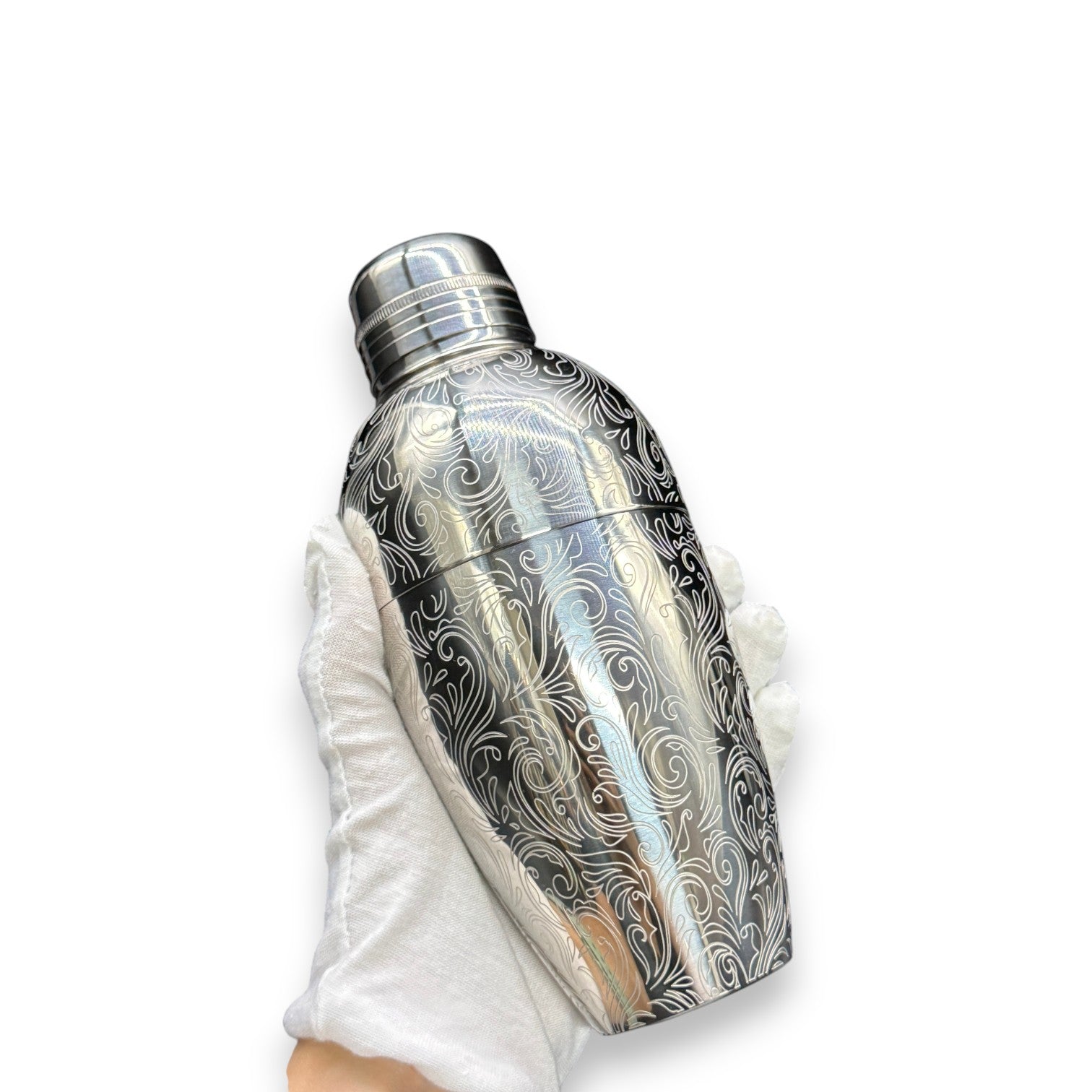 Tidal Flow Cobbler Shaker - 500ml Wind & Wave Etched Professional 3-Piece Cocktail Shaker