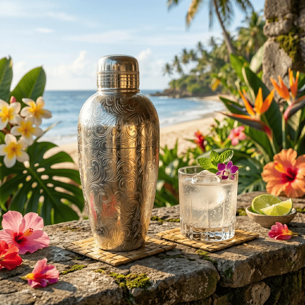 Tidal Flow Cobbler Shaker - 500ml Wind & Wave Etched Professional 3-Piece Cocktail Shaker