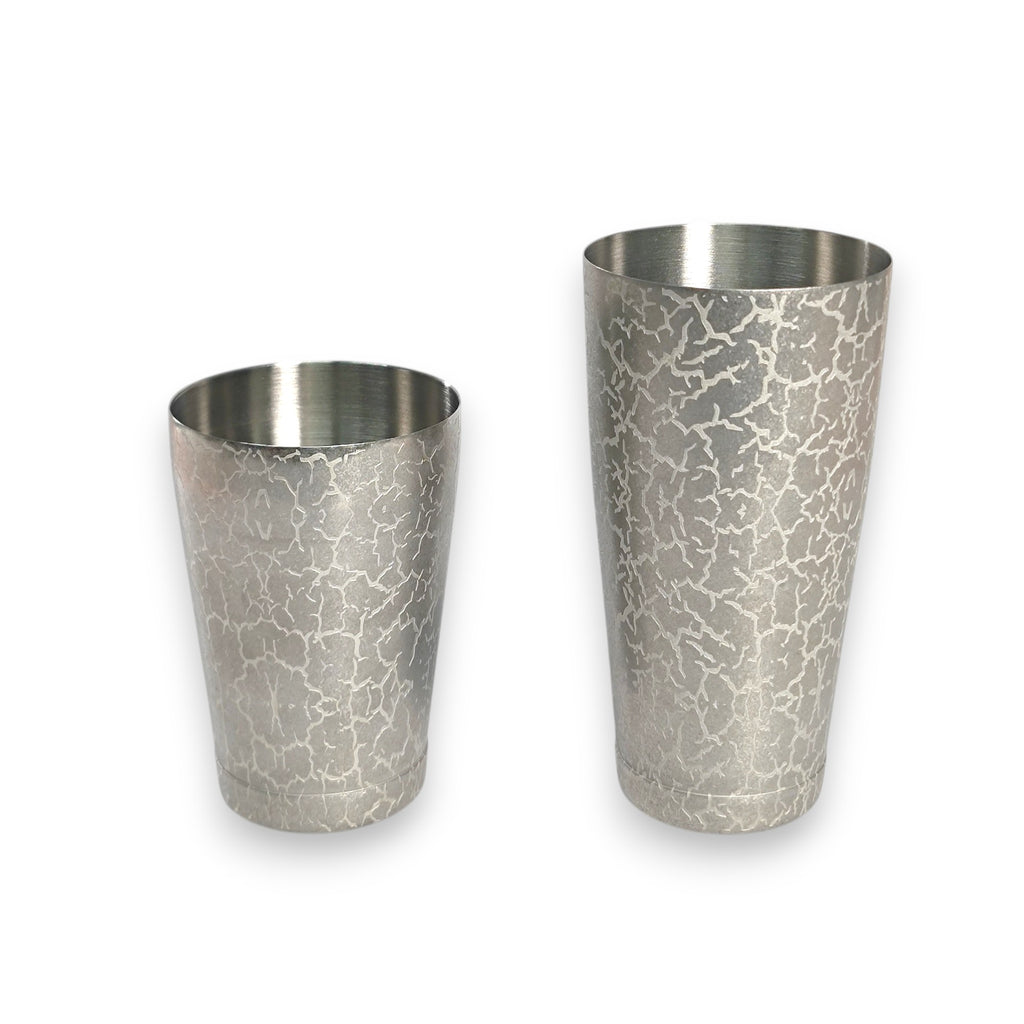 Vintage Ice-Crack Boston Shaker - Professional 18oz & 28oz Weighted Cocktail Shaker (Antique Silver - Minimalist)