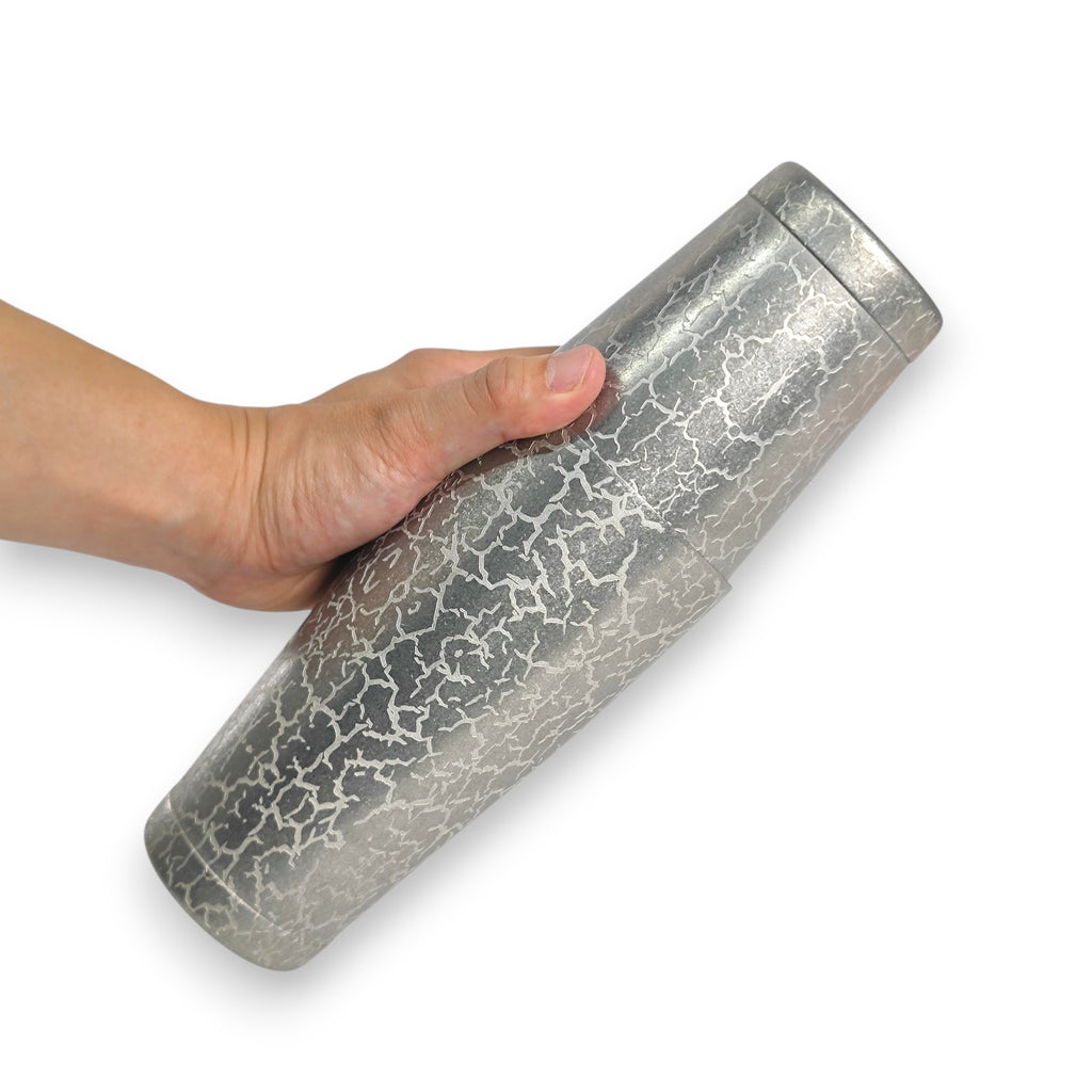 Vintage Ice-Crack Boston Shaker - Professional 18oz & 28oz Weighted Cocktail Shaker (Antique Silver - Minimalist)