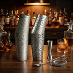Vintage Ice-Crack Infilled Etched Boston Shaker (Antique Silver - Infilled)
